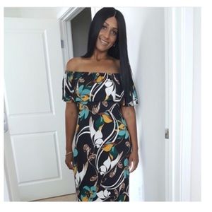 Black Off Shoulder Floral Maxi